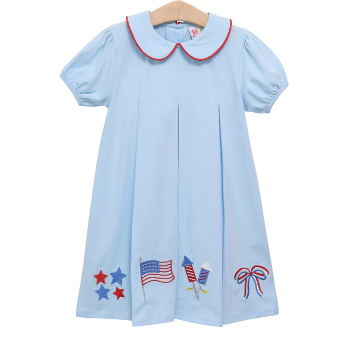Patriotic Pleat Embroidered Dress